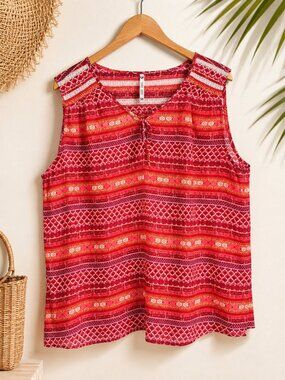 Kuhl Sleeveless Blouse Red Orange Organic Cotton Silk Tank Top 3X Plus Size